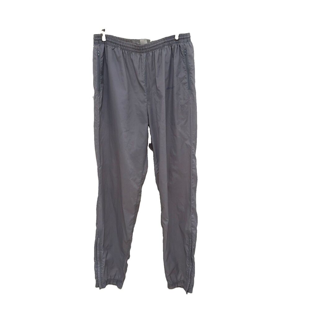 Adidas Vintage Made in Taiwan Nylon Track Pants Silver Zip Ankle Mens Large L